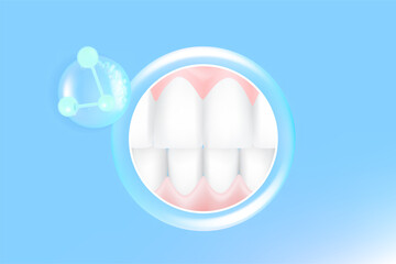 Hyaluronic acid teeth and gum care solutions ad, blue collagen with cosmetic advertising background ready to use, illustration vector.