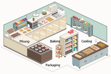 Superb Isometric Pastry Kitchen with Labe - Energetic and Lively Visual Story Ideal for Marketing Pr