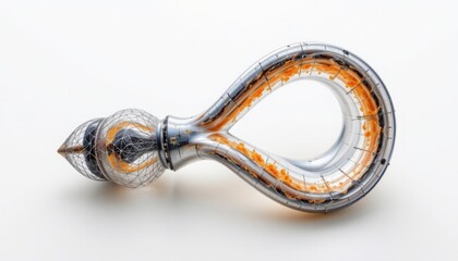 a biomorphic organ like tool in the form of a twisted pod, made from semi transparent biopolymer, that absorbs surrounding light, isolated on pure white background, ultra high resolution