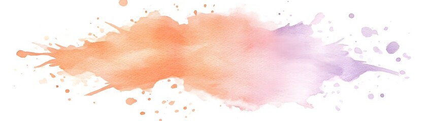 Watercolor paint splatter design in peach and lavender tones.