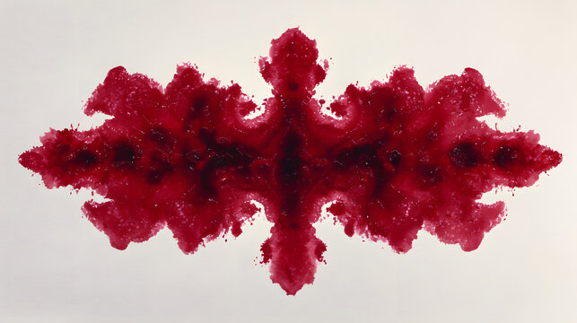 Rorschach Inkblot: A symmetrical inkblot in deep red, evoking the psychological depth of the human mind. 