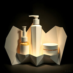 Geometric paper folded cosmetics display origami bottles