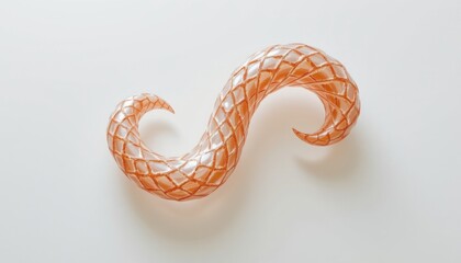 a biomorphic fragment in the form of a elongated spiral, made from semi transparent biopolymer, that gently pulses, isolated on pure white background, ultra high resolution, no text or branding.