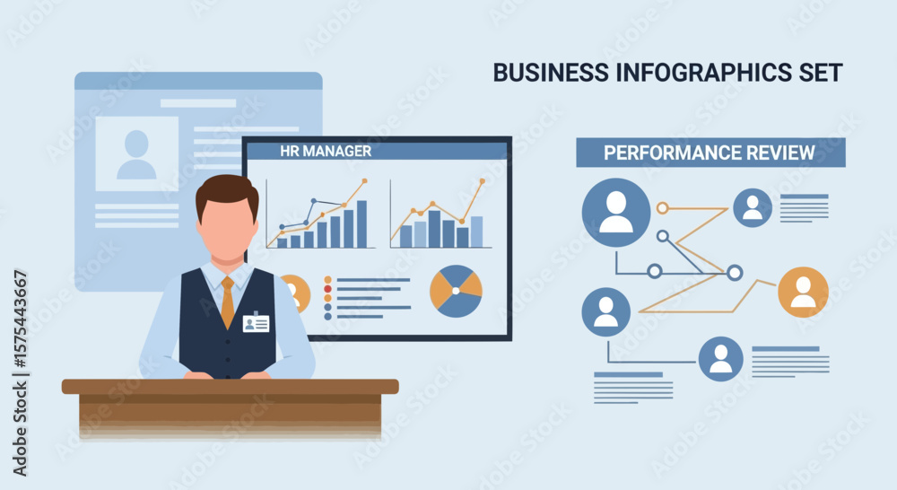 Poster human resources manager presenting business data and performance analytics
