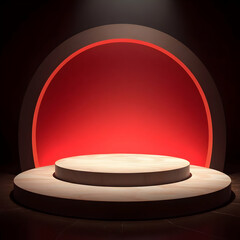 Circular stage wooden podium red backdrop image