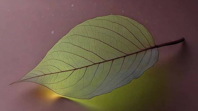 Pink leaf showing veins lying on pink background