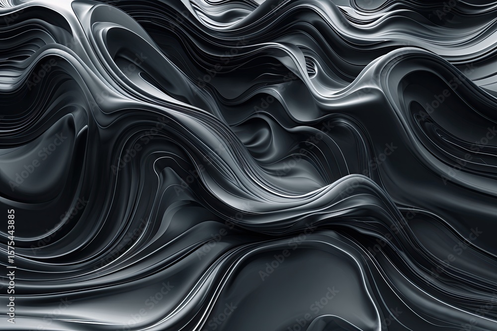 Poster charcoal black background with fluid wave patterns for advanced technology exploration