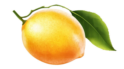 Fresh yellow lemon with green leaf isolated on white background