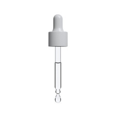 Glass dropper with drop of liquid