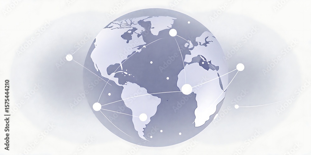 Poster a glowing blue globe with interconnected nodes represents global network and communication.