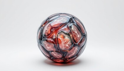 a biomorphic organ like tool in the form of a blob sphere, made from gelatinous membrane, that has shifting surface patterns, isolated on pure white background, ultra high resolution