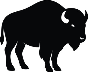 Silhouette of a powerful american bison in black and white Vector illustration