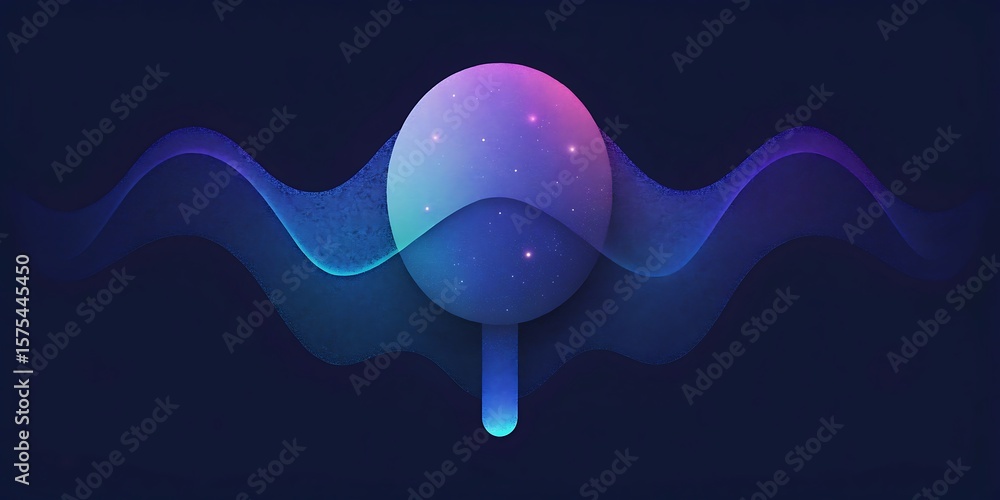 Poster a glowing orb with a vibrant wave of light and particles emanates from a dark background.