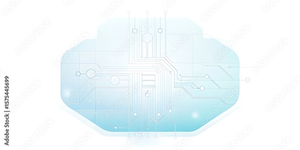 Poster a futuristic cloud computing concept with glowing digital circuits on a white background.