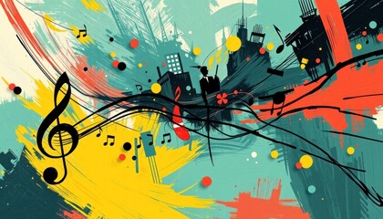 Abstract cityscape music illustration