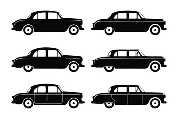 Classic silhouette cars : Classic black car silhouettes, showcasing vintage design, simplicity, and elegance.