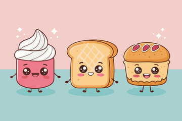 Stunning Kawaii Bakery Characters Smilin - Serene and Peaceful Visual Story Excellent for Print Medi