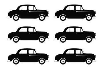 Fototapeta premium Classic Cars Array: An array of classic cars in black silhouette, evoking nostalgia for an era of elegance and timeless design, each representing an iconic vehicle from automotive history.