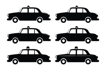 Taxi Silhouettes: An array of sleek black taxi cab silhouettes against a simple backdrop, conveying the essence of urban transportation and city life. 