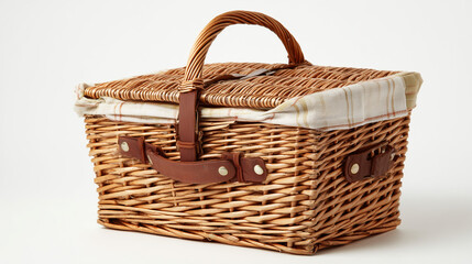 A photo of a picnic basket on a clean white background