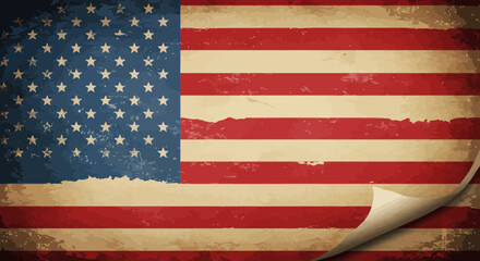 Distressed american flag with curled corner, vintage patriotic background