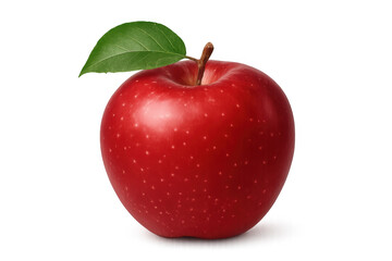 Ripe red apple featuring fresh green leaf, symbolizing wholesome nutrition against clean transparent backdrop