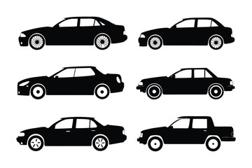Automotive Silhouettes: A collection of sleek, black car silhouettes, showcasing the timeless design of various automobiles against a clean background.