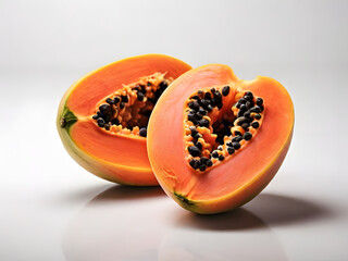 slice of papaya on white background , papaya fruit