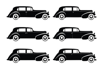 Vintage Sedan Ensemble: A graphic representation of classic vintage sedans, side by side, showcasing their timeless elegance.