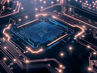 Detailed close-up of a circuit board with illuminated components.