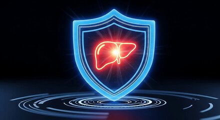 Protecting Liver Health with a Shield Symbol, Digital Illustration, Health Environment