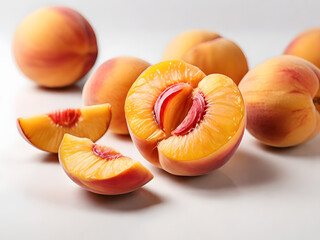 ripe apricots on a white background , sliced apricots