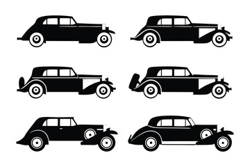 Classic Car Collection: A stylish set of classic car silhouettes, perfect for vintage design projects or automotive themed illustrations. 