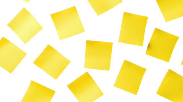 Yellow sticky notes paper layered background isolated on white background