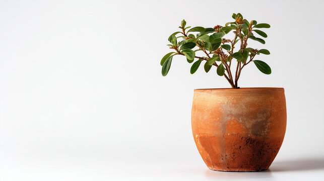 A photo of a terracotta flower pot on a clean white background