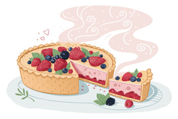 Brilliant Pastel Sweet Pie Sliced Open with Berri - Elegant and Refined Visual Story Perfect for Soc