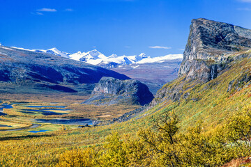 View at Rapa valley at Sarek national park in the north of Sweden in autumn
