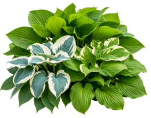 Hosta bed displaying a variety of leaf patterns and colors, from deep green to varieg 