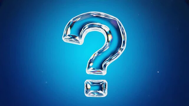 Big water question mark floating on blue background
