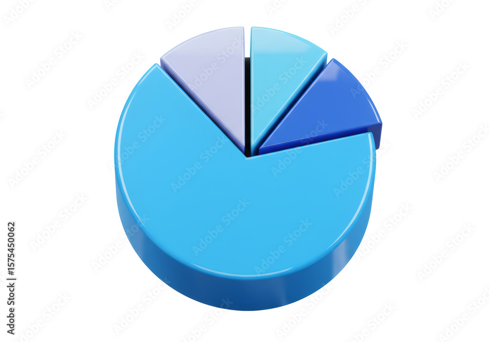 Fototapete 3d rendering of a blue and white pie chart isolated on transparent background