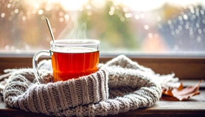 Cozy tea on windowsill