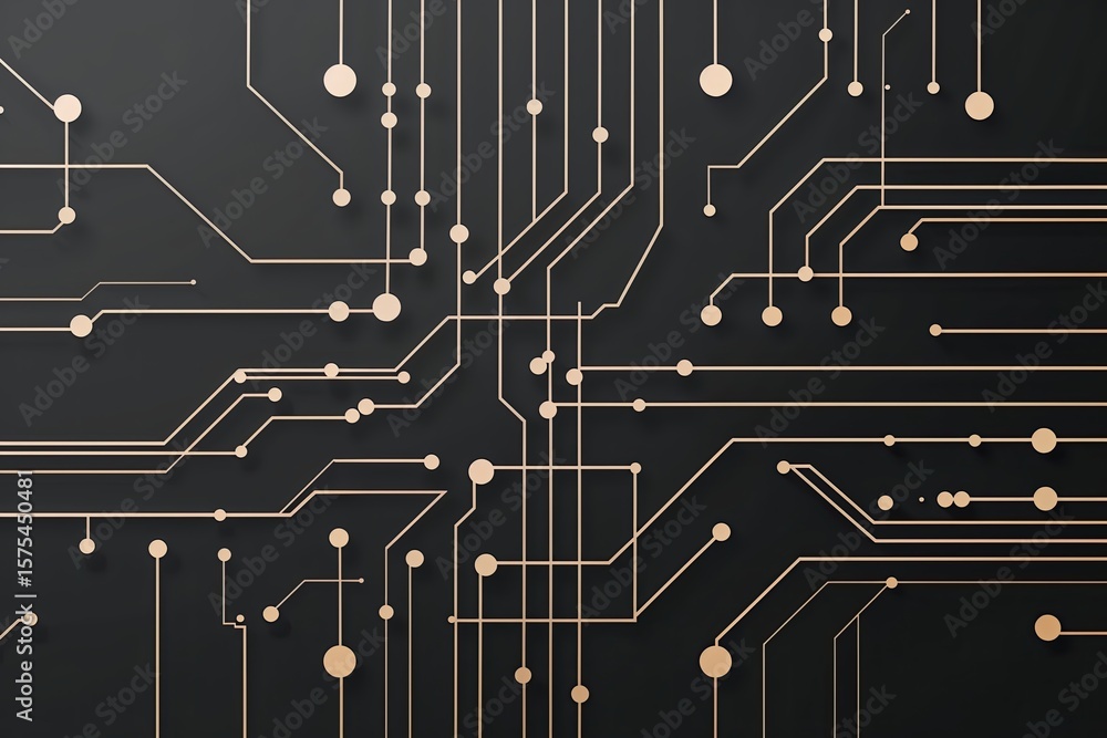 Poster minimalist abstract circuit artwork with interconnected lines and dots in modern tech style