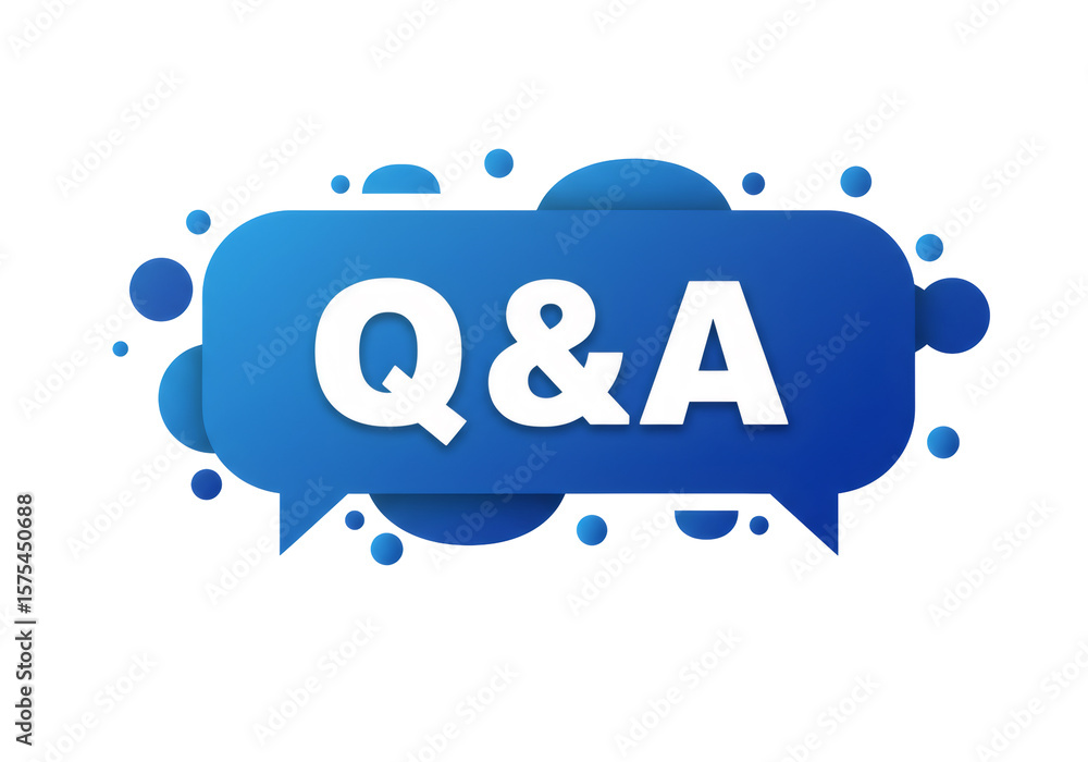 Poster blue q and a speech bubble icon with transparent background for web