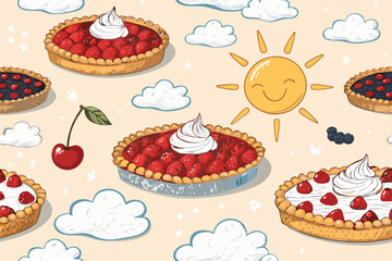 Outstanding Seamless Fruit Pies and Whipped Cream - Mysterious and Intriguing Visual Story Perfect f