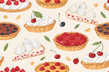 Fantastic Seamless Fruit Pies and Whipped Cream - Serene and Peaceful Visual Story Great for Editori