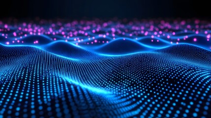 Abstract digital wave pattern of glowing dots.