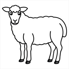 Black and White Illustration of a Farm Sheep for Coloring
