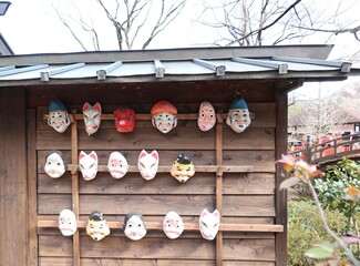 Various traditional masks of Japanese religious significance