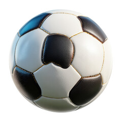 Realistic 3d render of a classic black and white soccer ball isolated on transparent background