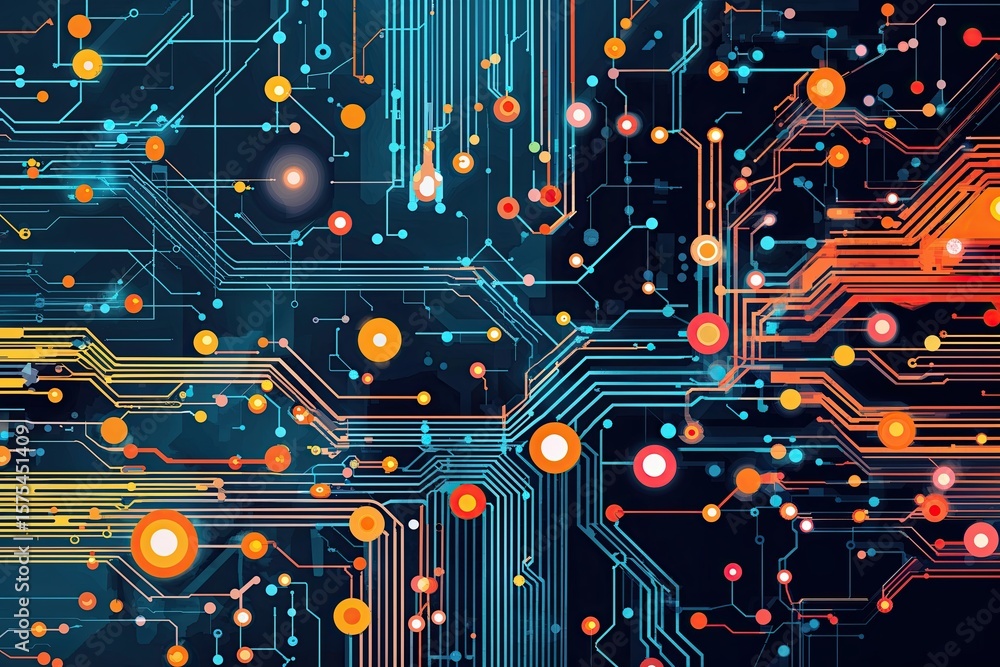 Poster innovative dynamic abstract circuit design for technology background emphasizing network connections